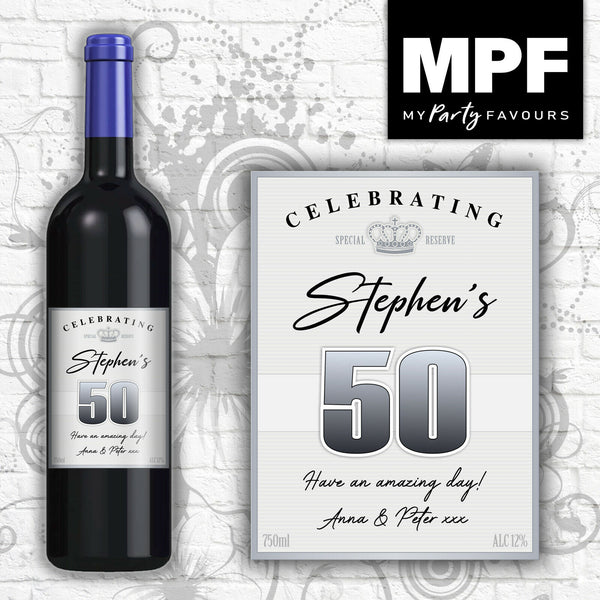 Personalised Birthday Wine Bottle Label - 18th, 21st, 30th, 40th (silver lines) (silver border)