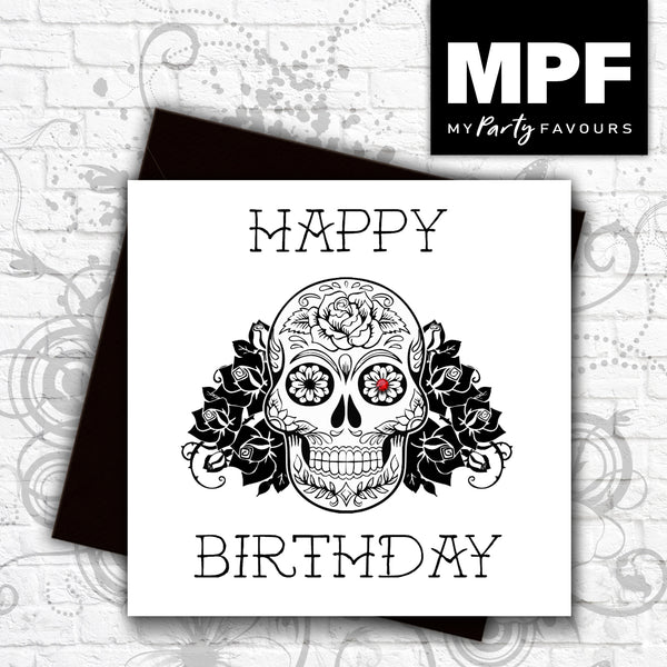'Sugar Skull' Happy Birthday - Hand made tattoo skull style card