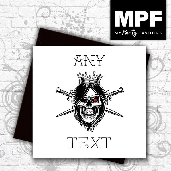 Personalised 'My Queen' - Hand made tattoo skull style card