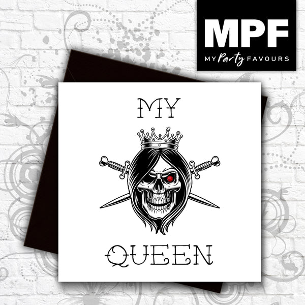 'My Queen' - Hand made tattoo skull style card