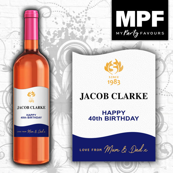 Personalised Birthday Wine Bottle Label - Creek Style - Shiraz Rose