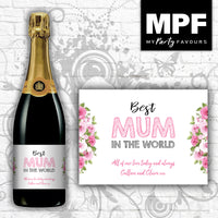 Personalised Mother's Day Wine/Champagne/Prosecco Bottle Label - Flowers - Any Name & Message