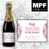 Personalised Mother's Day Wine/Champagne/Prosecco Bottle Label - Flowers - Any Name & Message