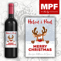 Personalised Christmas Wine Bottle Label - Rudolph - Cheap Secret Santa Gift