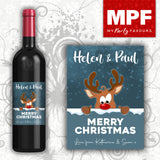 Personalised Christmas Wine Bottle Label - Rudolph - Cheap Secret Santa Gift