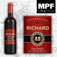 Personalised Birthday Wine Bottle Label - 18th, 21st, 30th, 40th (vintage red)