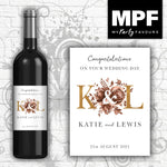 Personalised Wedding Wine Bottle Label - Bronze (Gold Initials)