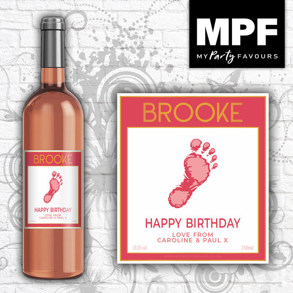 Personalised Birthday Wine Label Barefoot Style - Any Occasion - Rose Bottle
