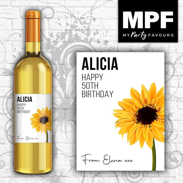 Personalised Birthday Wine Bottle Label - 18th, 21st, 30th, 40th, 50th (flower)