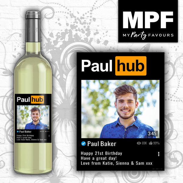 Personalised Photo Birthday Wine/Gin/Vodka/Whisky Bottle Label - Porn Hub - Any Name & Age