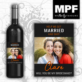 Personalised Photo Wedding Bottle Label - Help Me get Married Bridesmaid