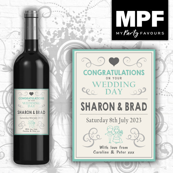 Personalised Wedding Wine/Gin/Vodka/Whisky Bottle Label - Any Names & Date