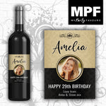 Personalised Photo Birthday Wine Bottle Label - Classic - Any Name/Age/Message