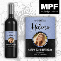 Personalised Photo Birthday Wine Bottle Label - Classic - Any Name/Age/Message