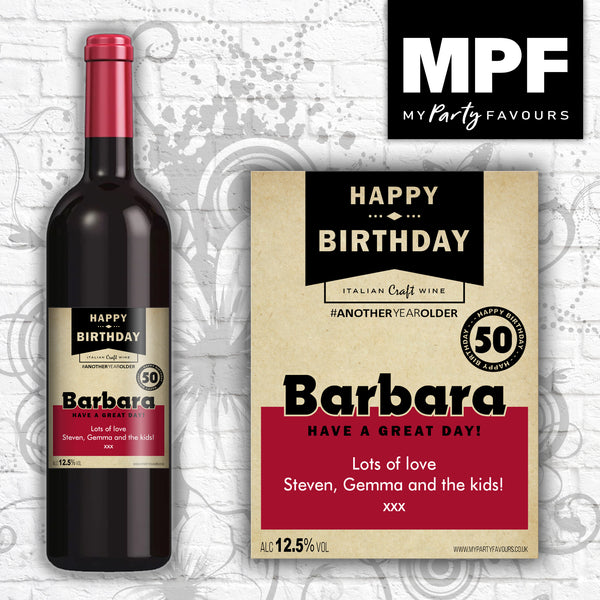 Personalised Craft Birthday wine bottle Label