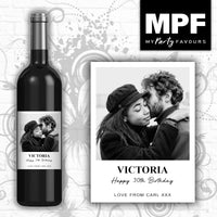 Personalised Photo Bottle Label - Wine Gin Vodka - Birthday - Black & White