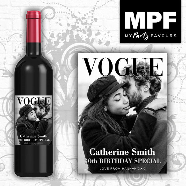 Personalised Photo Bottle Label - Wine Gin Vodka - Birthday - Vogue Black & White