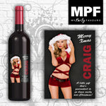 Personalised Christmas Sexy Santa Novelty Wine Bottle Label (Female)