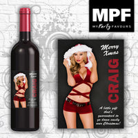 Personalised Christmas Sexy Santa Novelty Wine Bottle Label (Female)