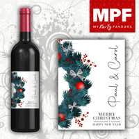 Personalised Christmas Wine Bottle Label - Wreath - Cheap Secret Santa Gift