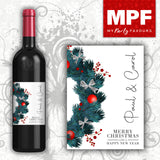 Personalised Christmas Wine Bottle Label - Wreath - Cheap Secret Santa Gift