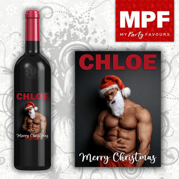 Personalised Christmas Wine Bottle Label - Sexy Secret Santa 02 - Xmas Work Gift