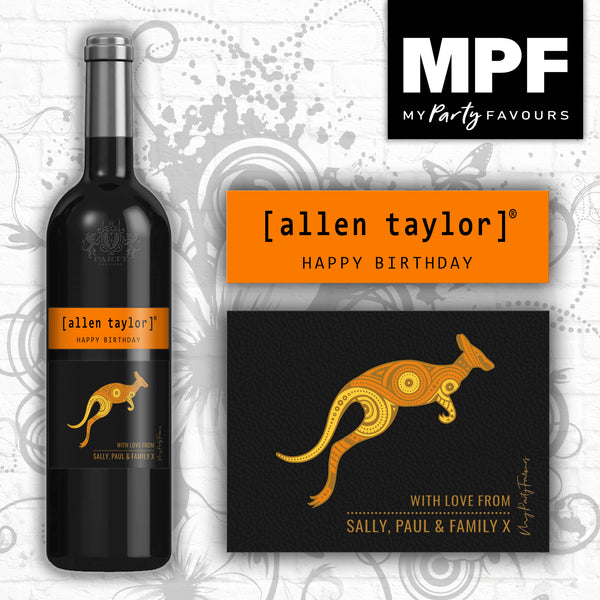 Personalised Birthday Wine Bottle Label - Merlot Kangaroo Tail Style - Any Occasion!
