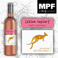 Personalised Birthday Wine Bottle Label - Pink Moscato Kangaroo Tail Style - Any Occasion!